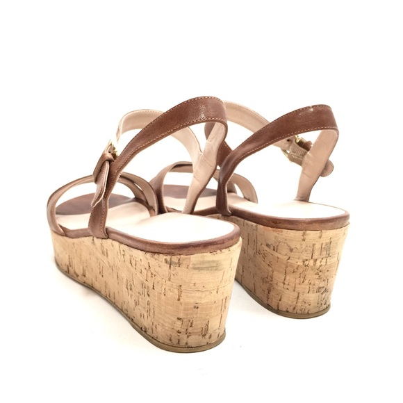 Stuart Weitzman Cognac Leather Cork Platform Wedge - Picture 11 of 12